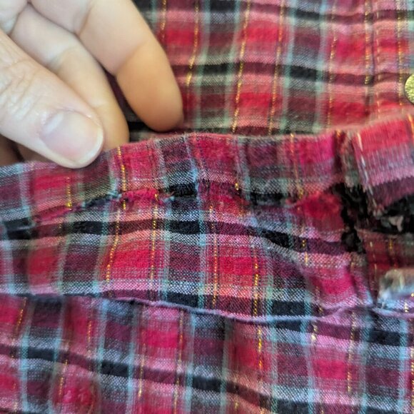 Miss Me Plaid Rhinestone Cross Lace Button Shirt Boho Bling Western Rodeo - Picture 7 of 9